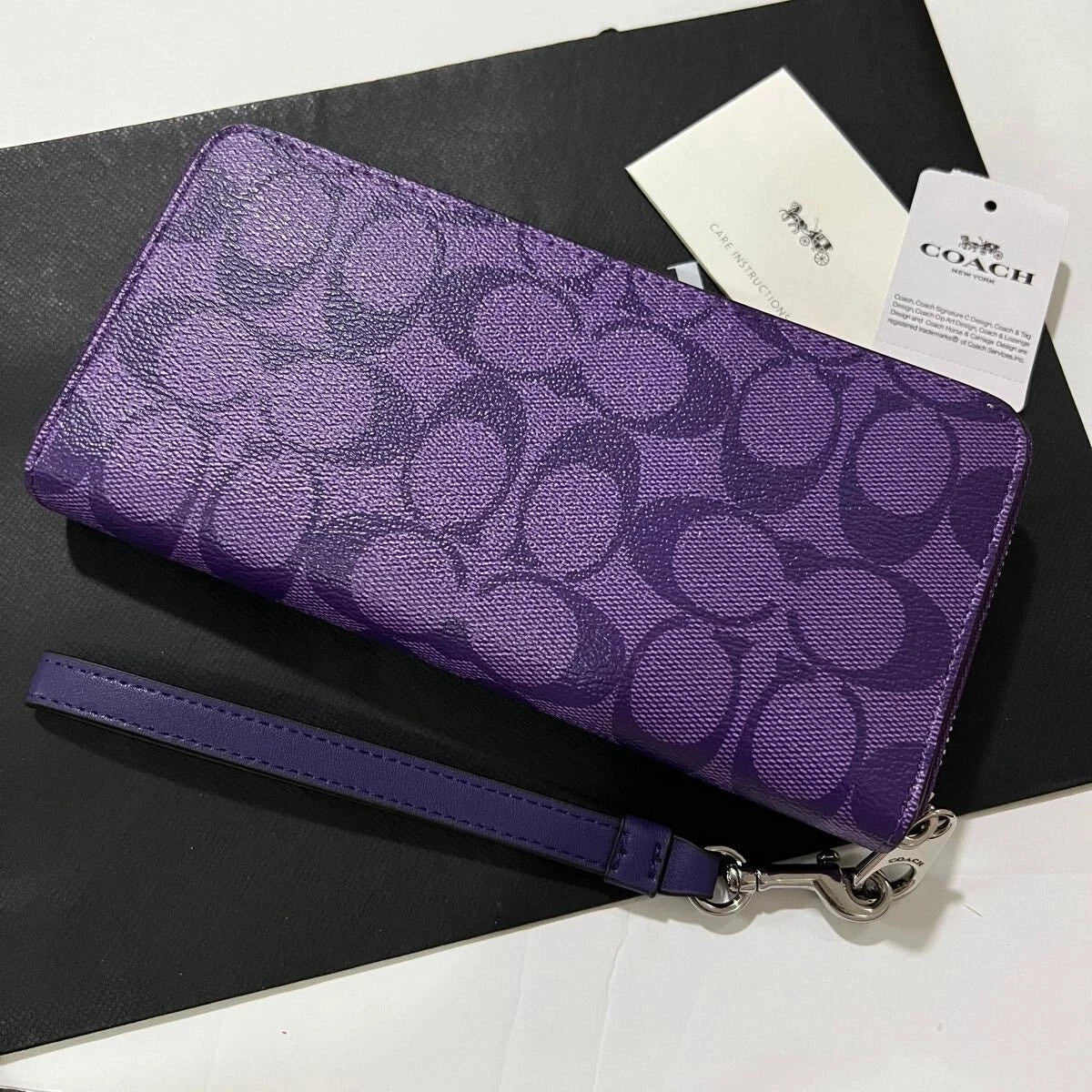 COACH Long Zip Wallet with Strap Purple Signature C4452 New